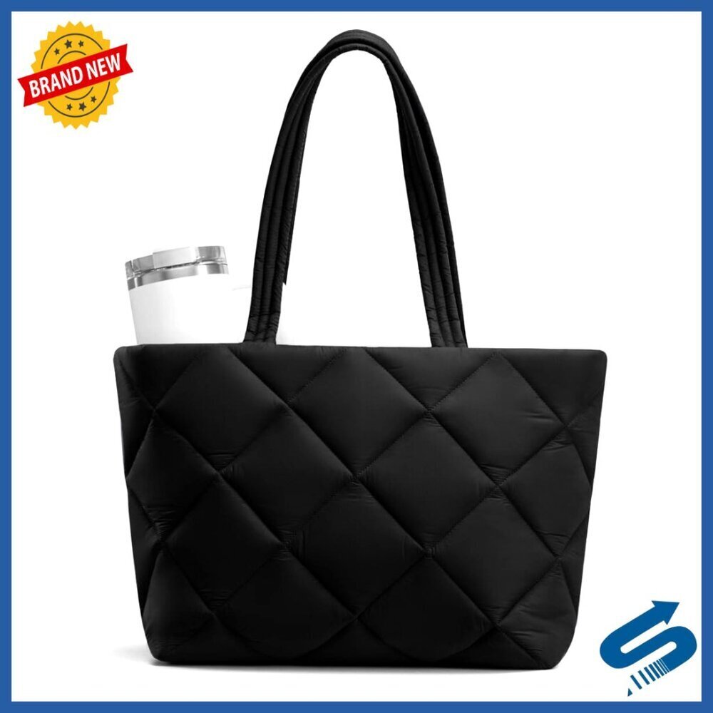 Lightweight Quilted Puffer Tote Bag with Zipper Pockets for Work Travel Nurse